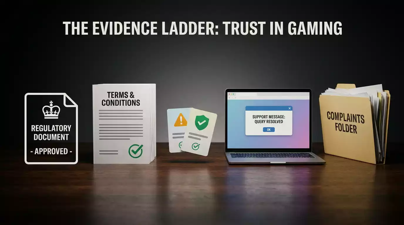 Editorial illustration of a casino trust evidence ladder