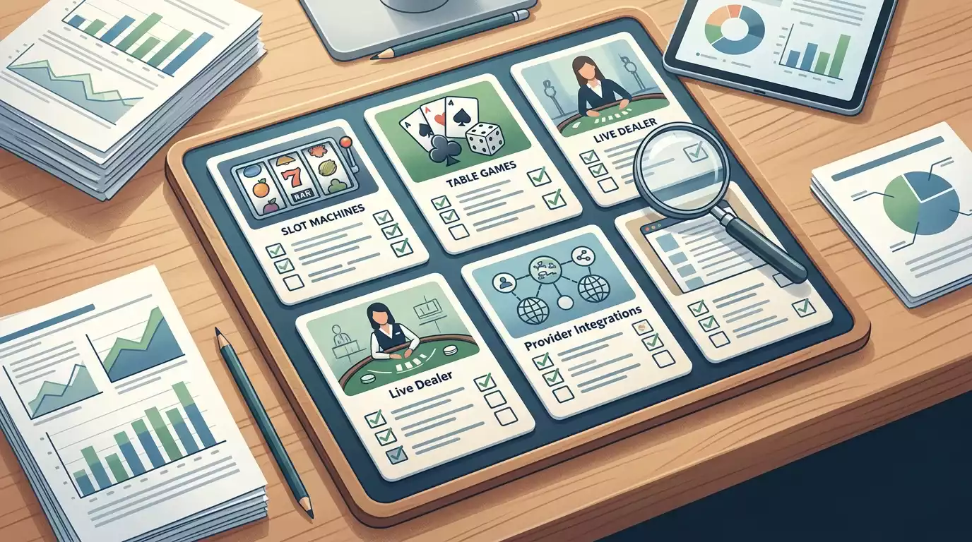 Editorial card showing slots table games live dealer and provider checks