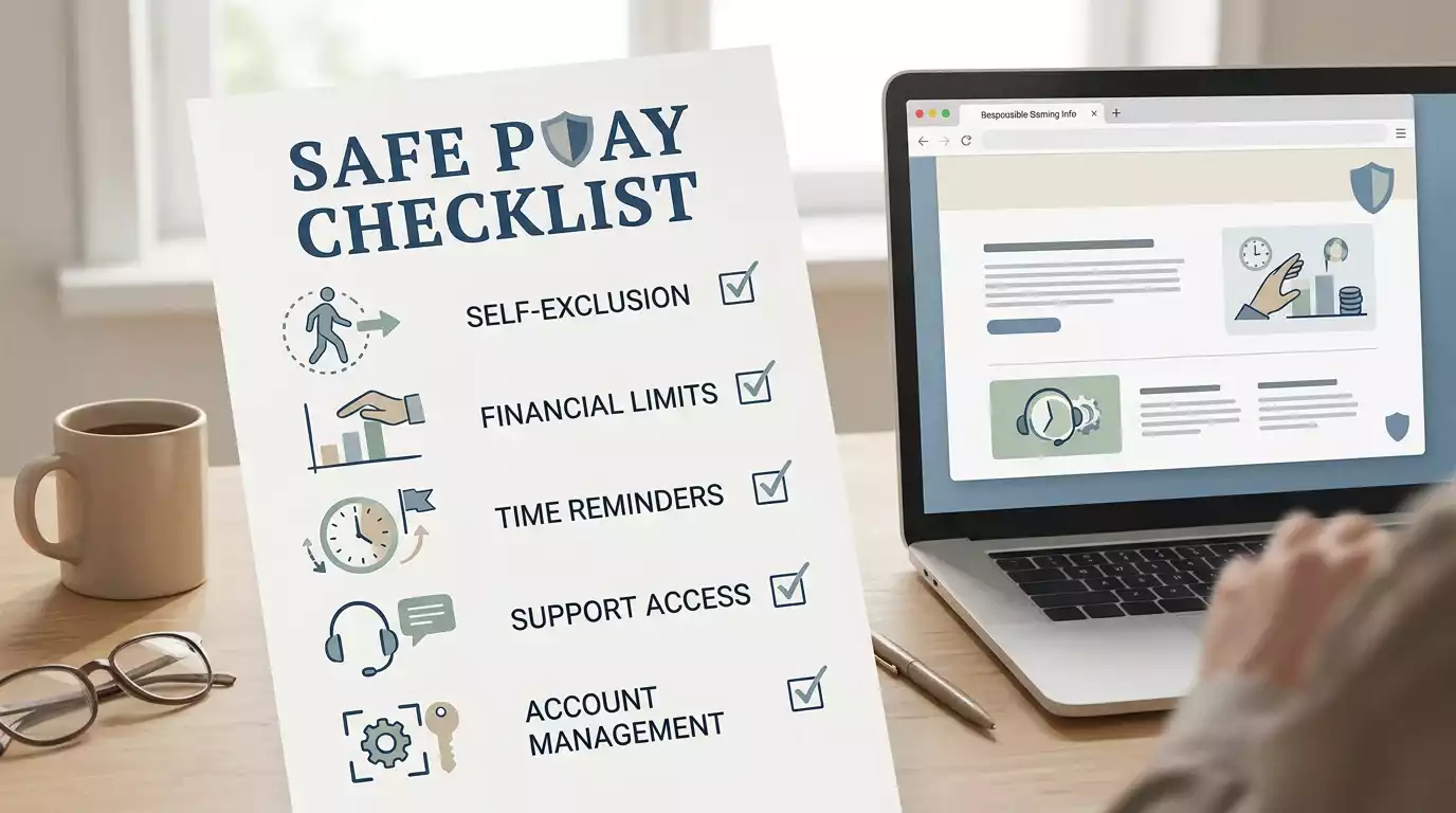 Editorial illustration of a safer gambling checklist