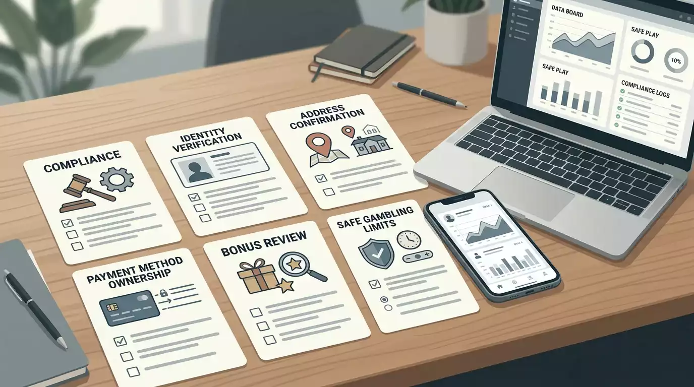 Editorial illustration of a UK account verification checklist
